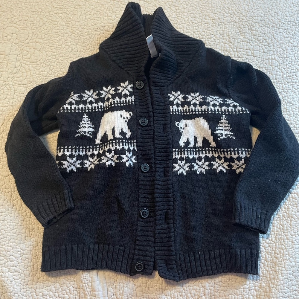 Janie and Jack Black and White Bear Sweater